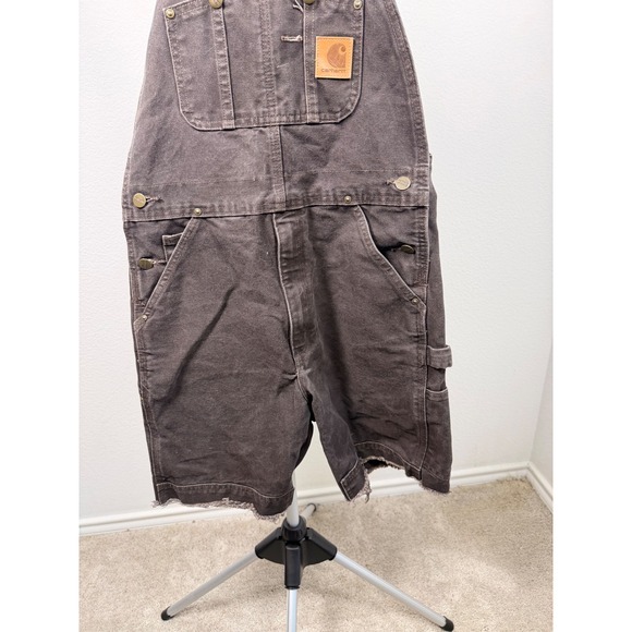 Carhartt Custom utility Shortails Brown Duck Canvas Patchwork Workwear Overalls - Picture 5 of 11